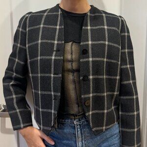 Vintage Giorgio Armani Navy & Gray Plaid Wool Blazer